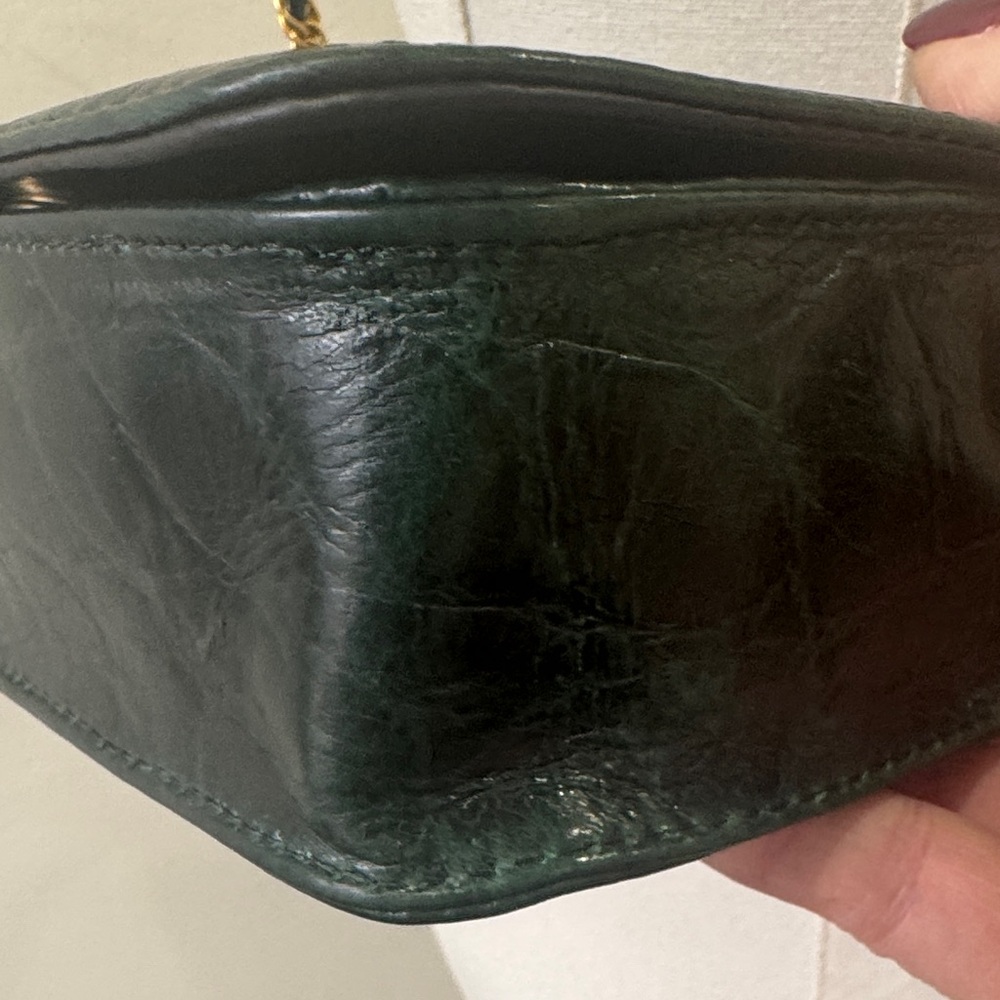 Vintage L.J. Simone New York Crocodile-Embossed Leather Bag – Deep Forest Green - Picture 6 of 11